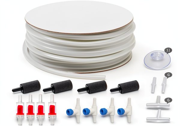 ALEGI 25 Feet 3/16 Inch Standard Airline Tubing with Air Stones, Check Valves, Control Valve and Connectors Air Pump Accessories Kit (White)-0